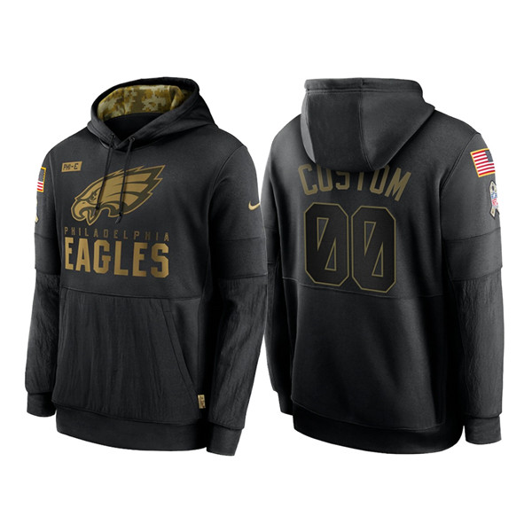 Men's Philadelphia Eagles 2020 Customize Black Salute to Service Sideline Therma Pullover Hoodie